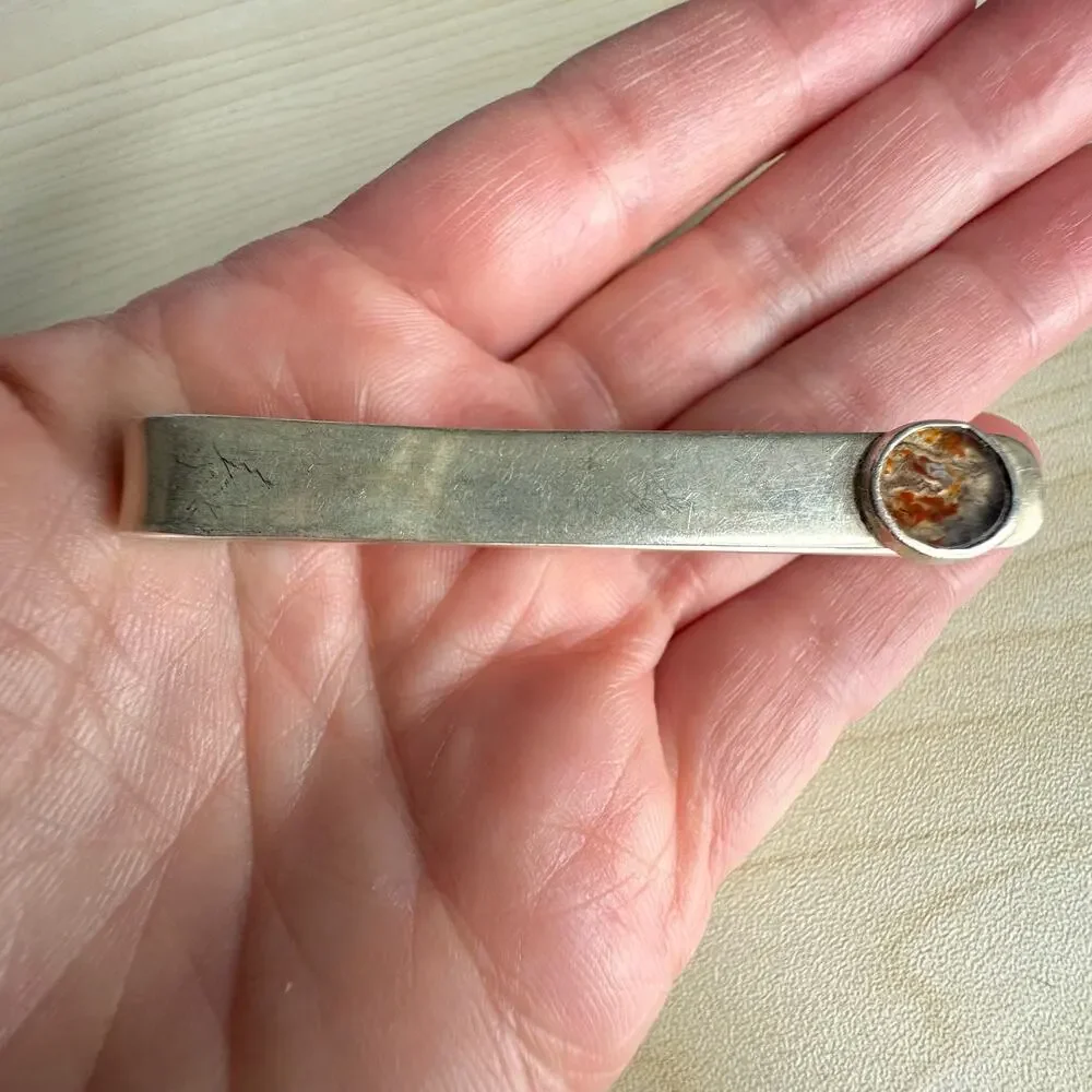 MCM Signed SAM KRAMER Sterling Silver Agate Tie Clip